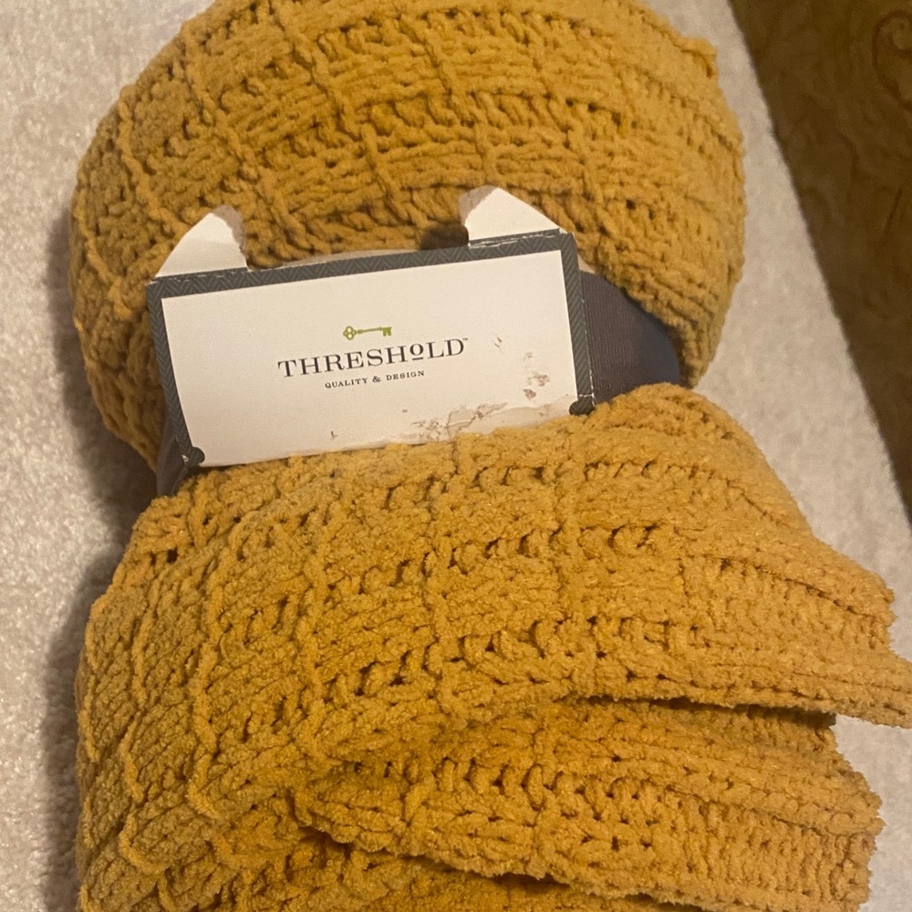 Threshold Mustard Polyester Knit Throw